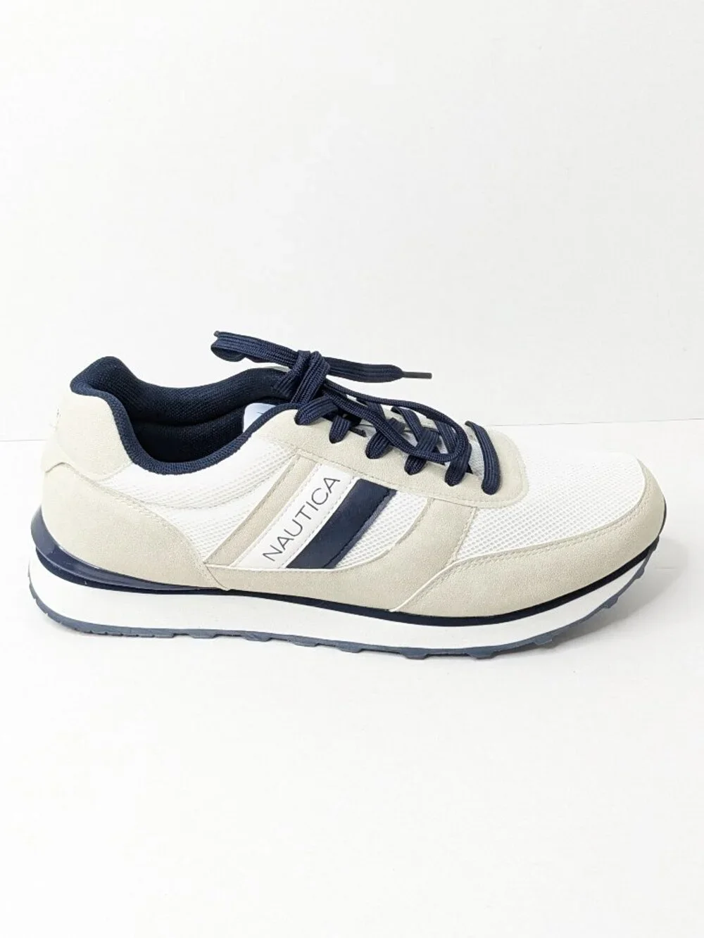 Nautica Outfall 3 Casual Lace-up Sneakers Beige White Navy Men's 10.5